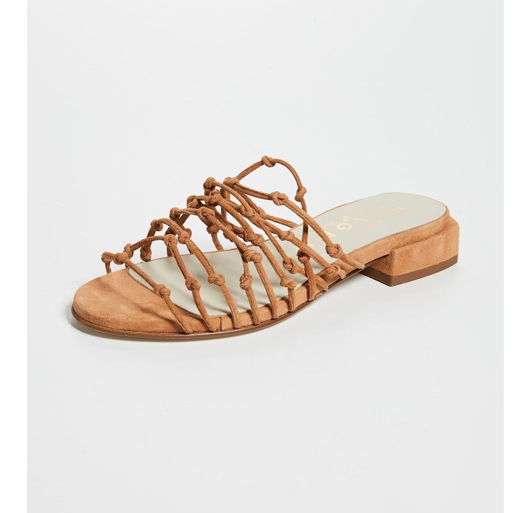 Ouigal Anthropologie Strappy Knot Sandals Tan‎ Suede Beach Quiet Luxury